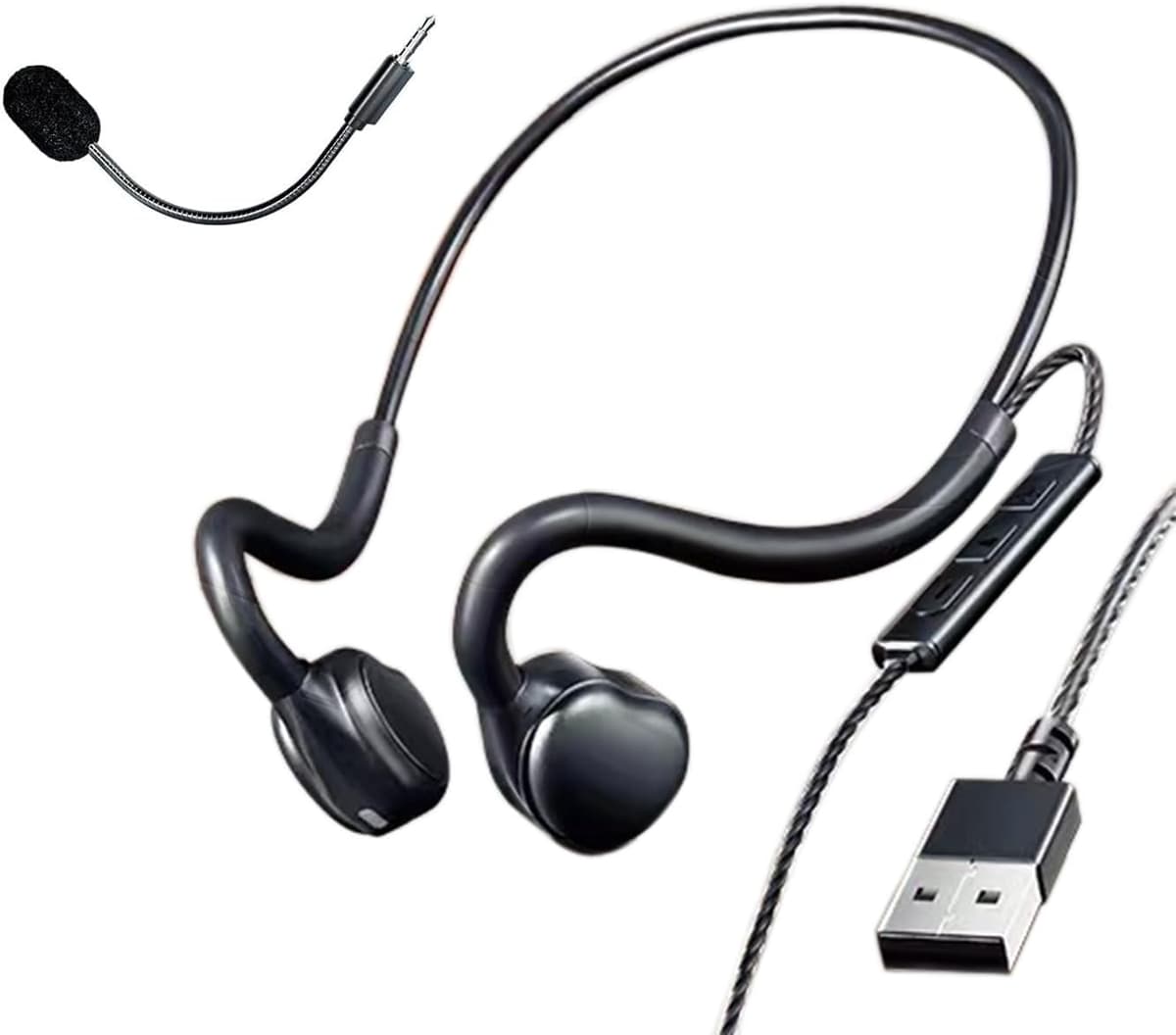 H08A Open Ear Wired Headphones for School Stereo Gaming Headset Air Conduction Lightweight Design Prefect for Homework,Study,Work,Game(Enhanced Plug-in Mic)