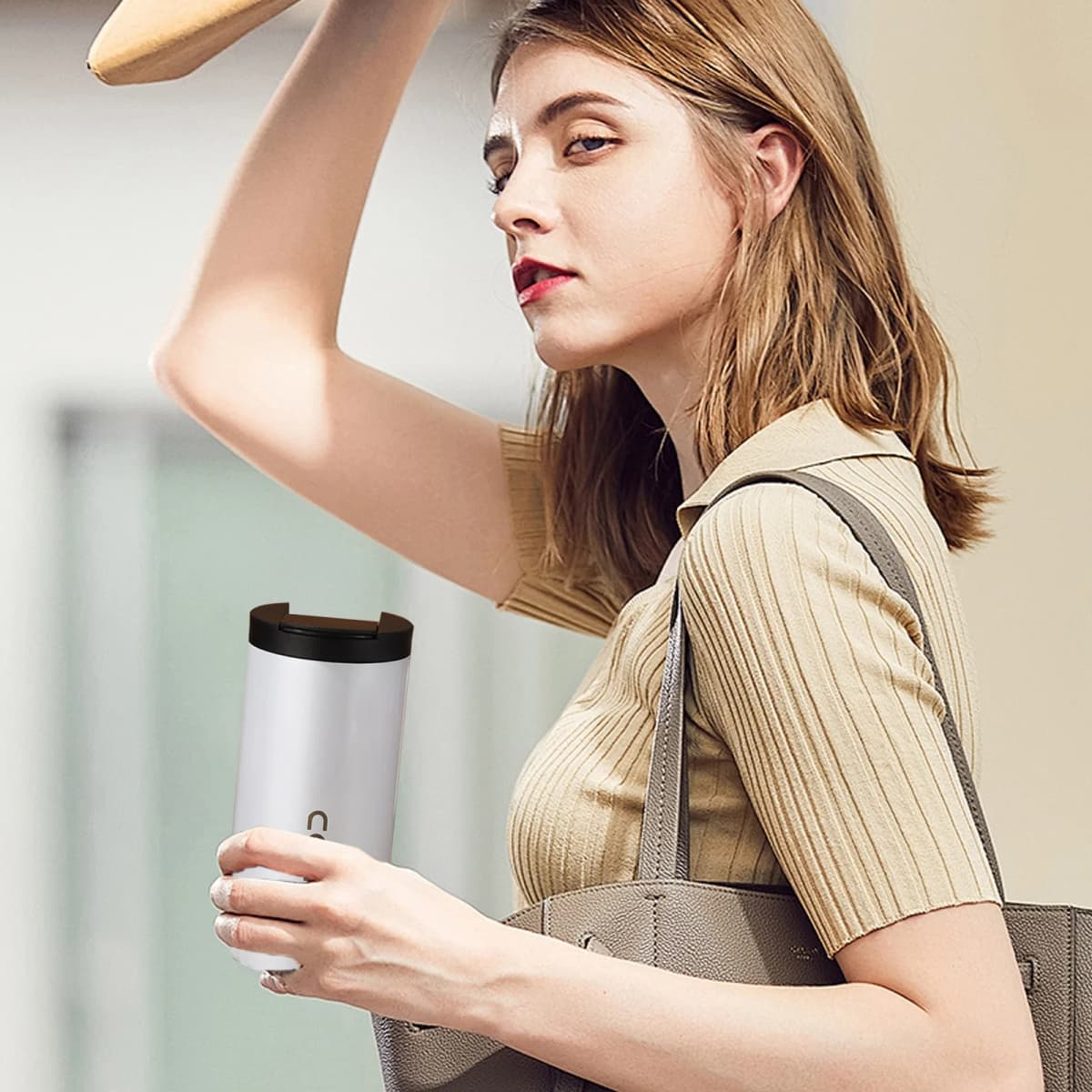 Puraville Insulated Tumblers with Lid, 14 oz Travel Coffee Mug Stainless Steel Vacuum Cup, Leak Proof Reusable Double Walled Coffee Tumbler for Iced and Hot Drinks, Black