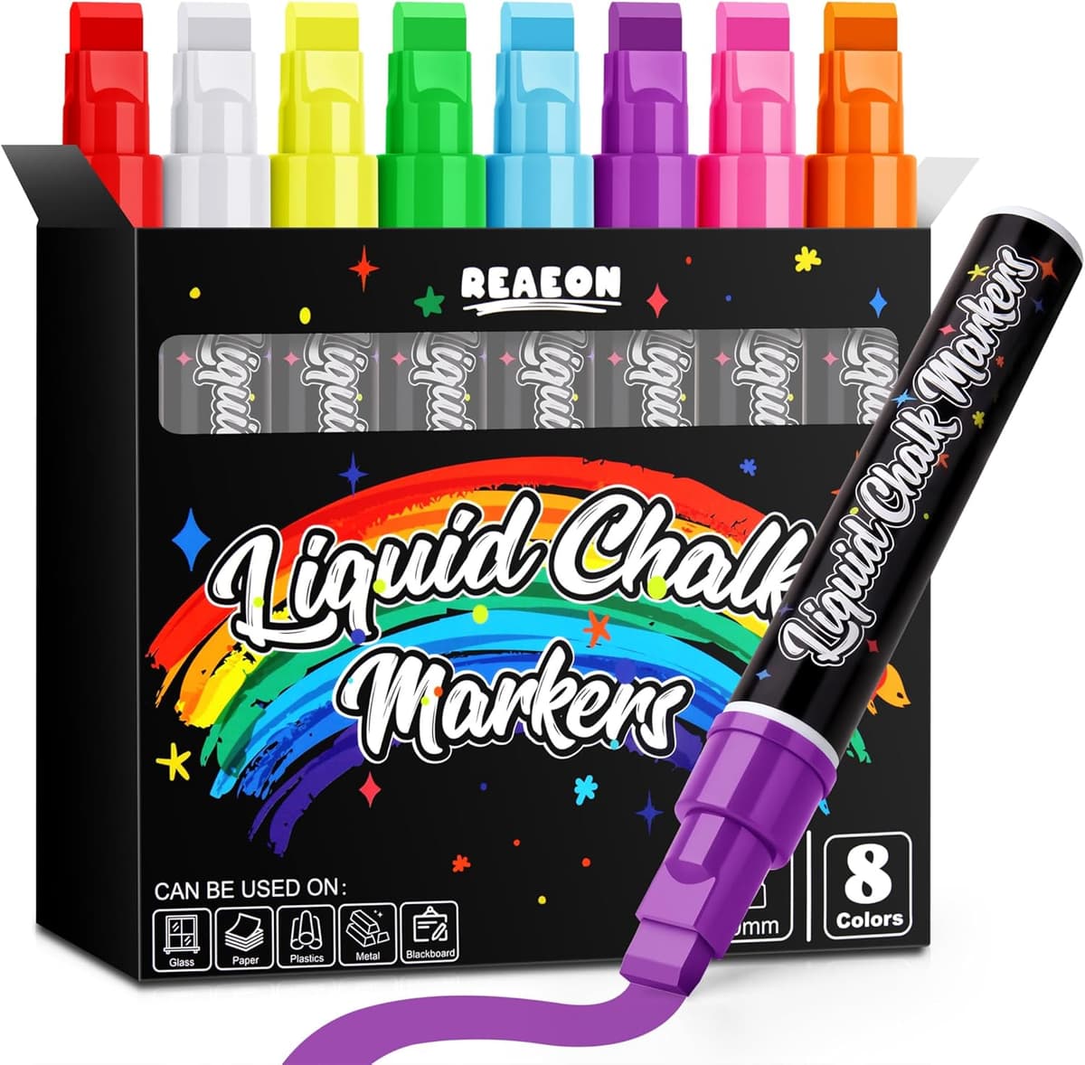 Jumbo Liquid Chalk Markers for Blackboards, Bold Color Erasable Chalk Pens with 10mm 3 in 1 Nib, Washable Dust-Free Pens for Glass, Signs, Windows, Cars, Chalkboard (8-Pack)