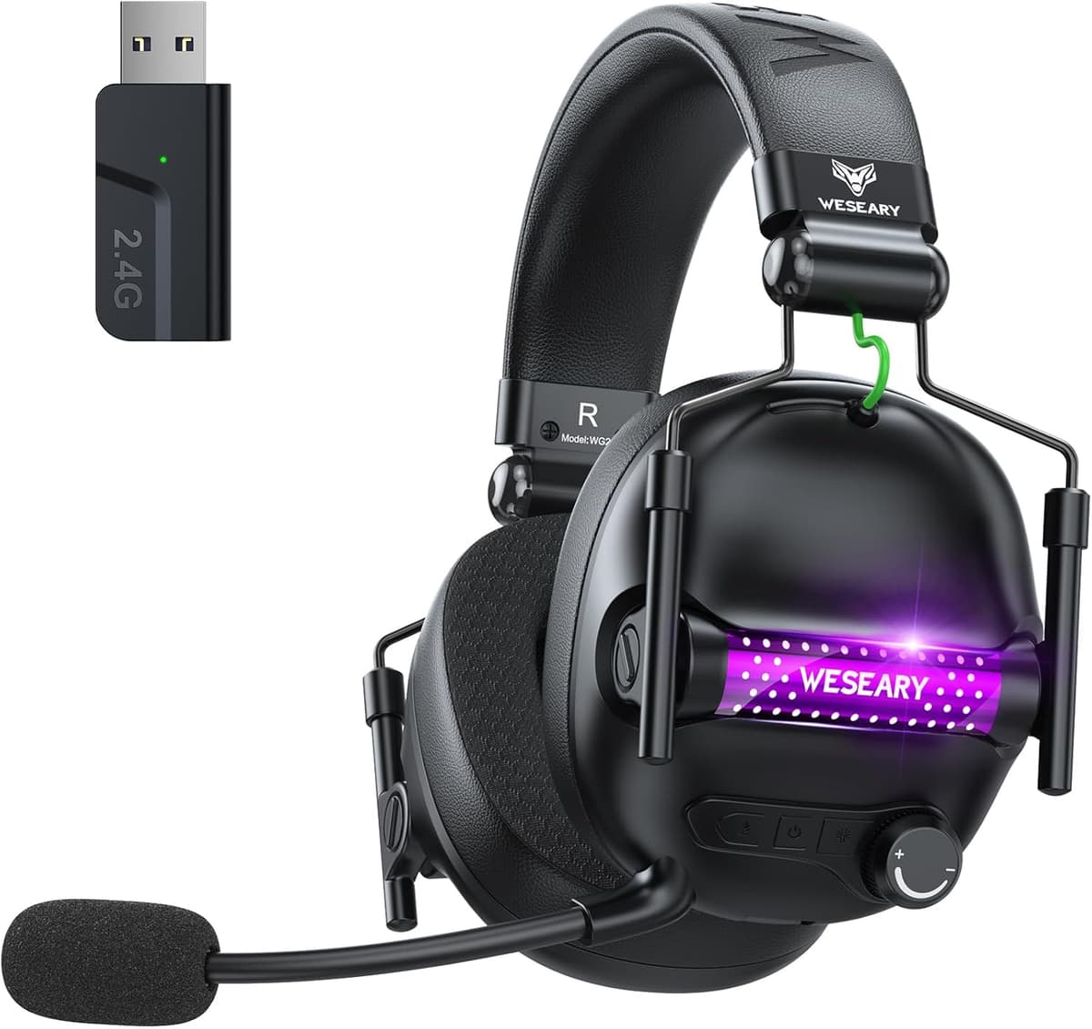 WG2 Wireless Gaming Headphone for PS5, PS4, PC, Switch, Mac, Crystal Stereo Bluetooth Headphones, Wireless Headset 2.4GHz with Lossless Audio, 50 Hr Battery, Cool LED