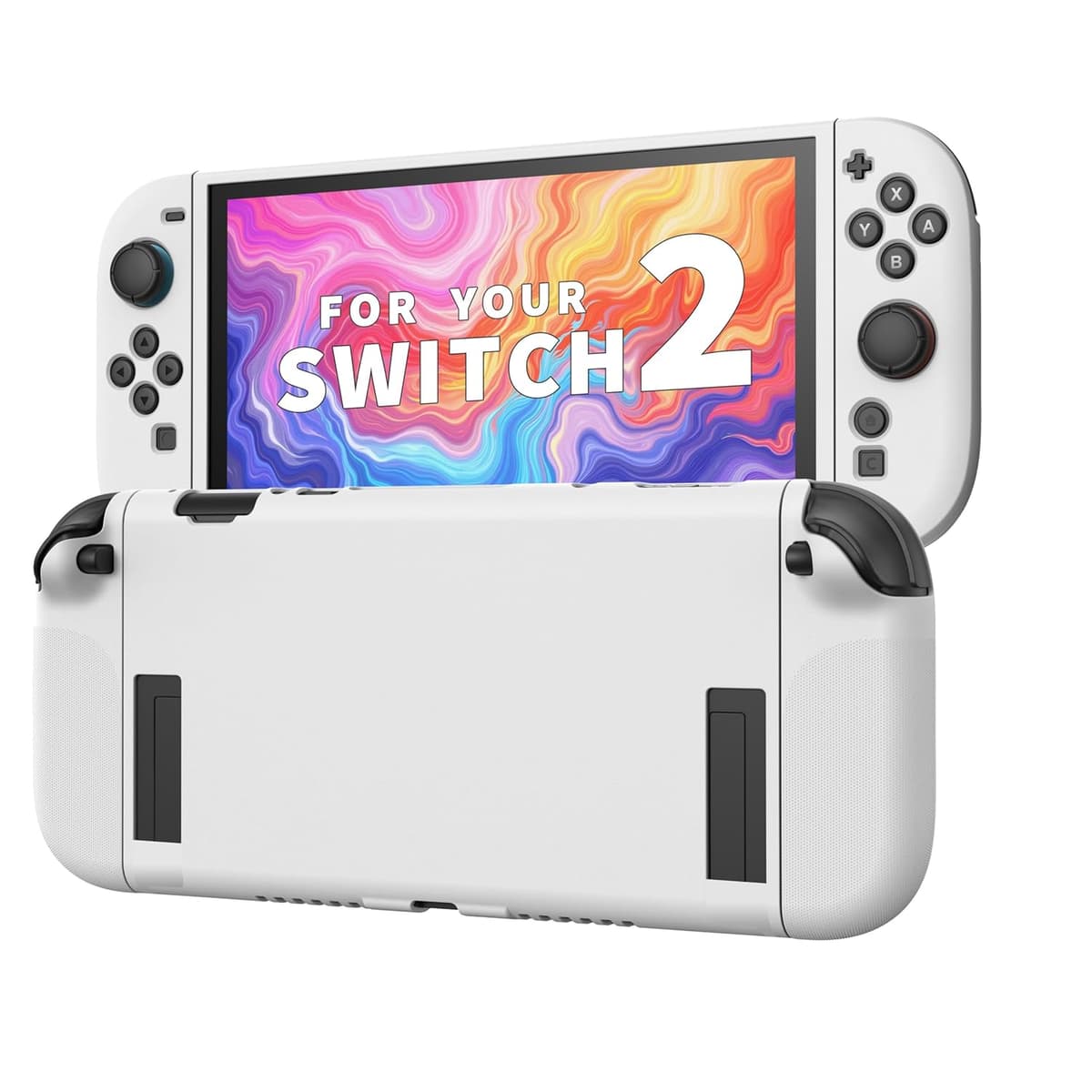 JEMDO Textured Grip Protective Case Compatible with Nintendo Switch 2 (2025) Only – White Matte Shockproof TPU Shell with Anti-Slip Handles, Ergonomic & Comfort Slim Back Cover