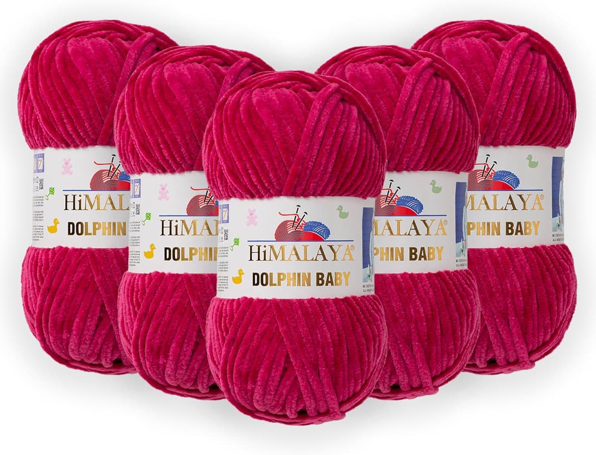 5 Skein/Pack Himalaya Dolphin Baby Chenille Yarn, Each Ball 100 gr (3.5 oz), 120 m (132 Yards), 100% Polyester, Super Bulky Baby Blanket Velvet Amigurumi Yarn, 80310 - Dark Fuchsia