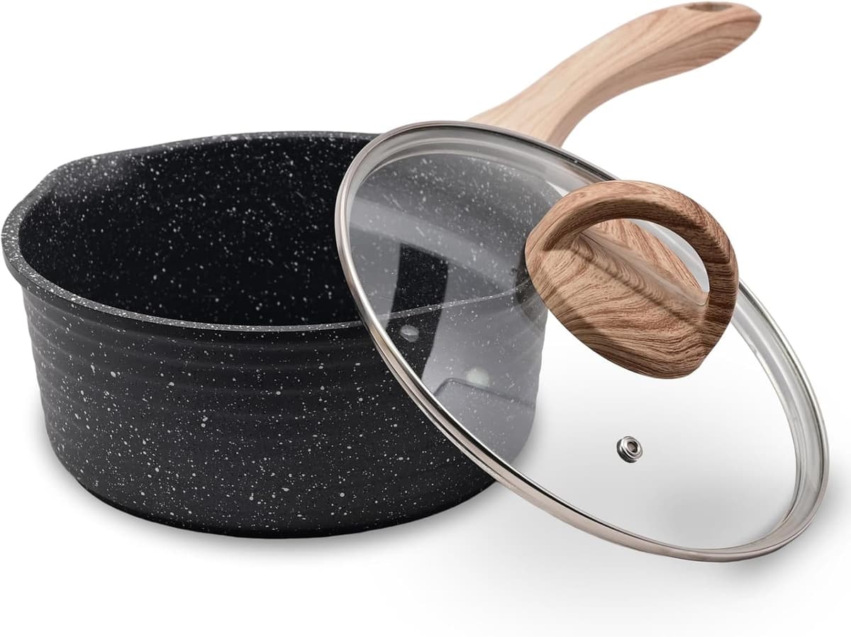 JEETEE Sauce Pan with Lid, Non Stick Small Pot with Coating, Masterclass Cookware Sauce Pot for Cooking, PFOA/PFOS Free Gray 2.0 QT