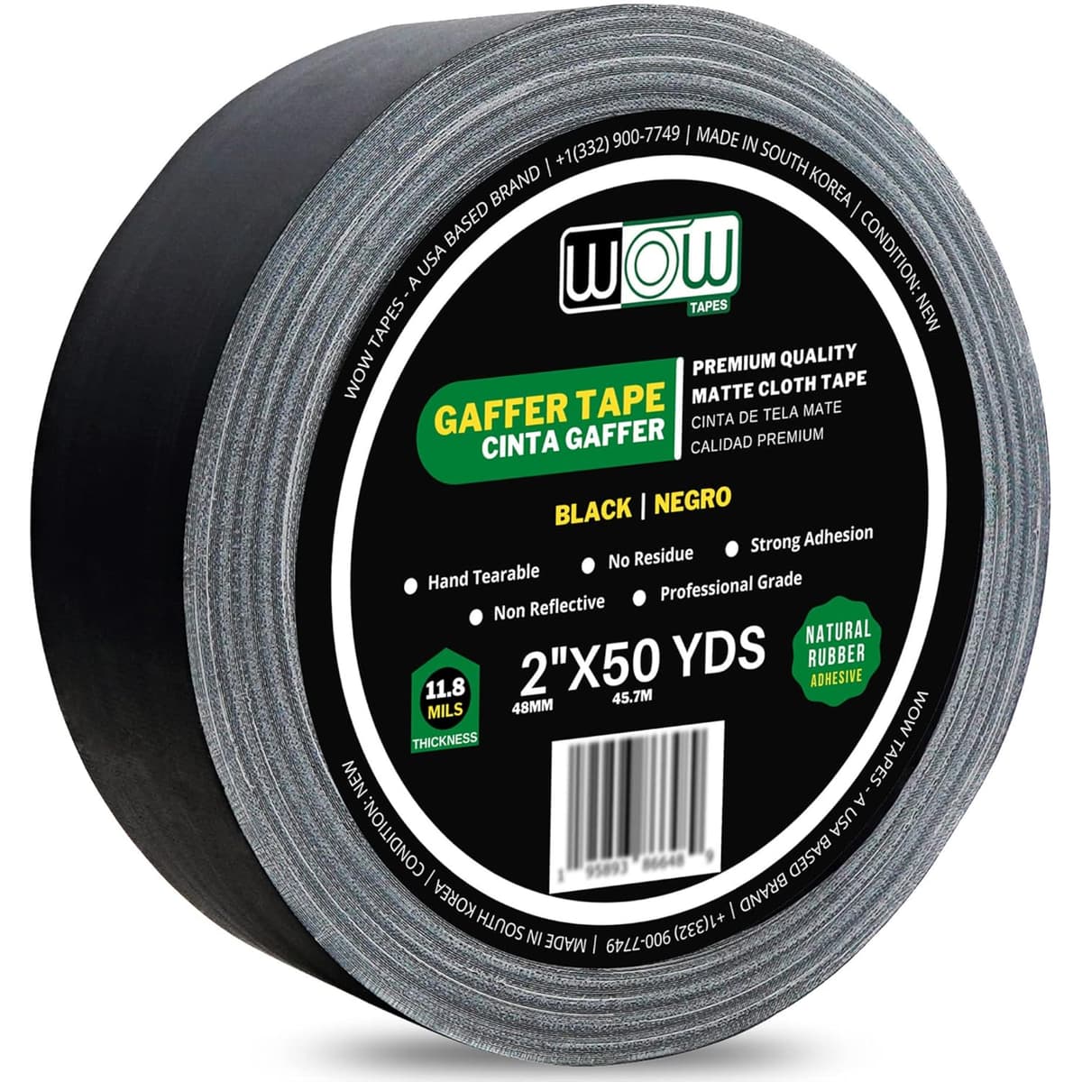 Wow Gaffers Tape 2 Inch Black - 50 Yards, Residue Free, Non-Reflective & Heavy-Duty - Professional Grade Gaff Tape - Ideal for Photography Backdrop, Cables, Cords & Floor Taping
